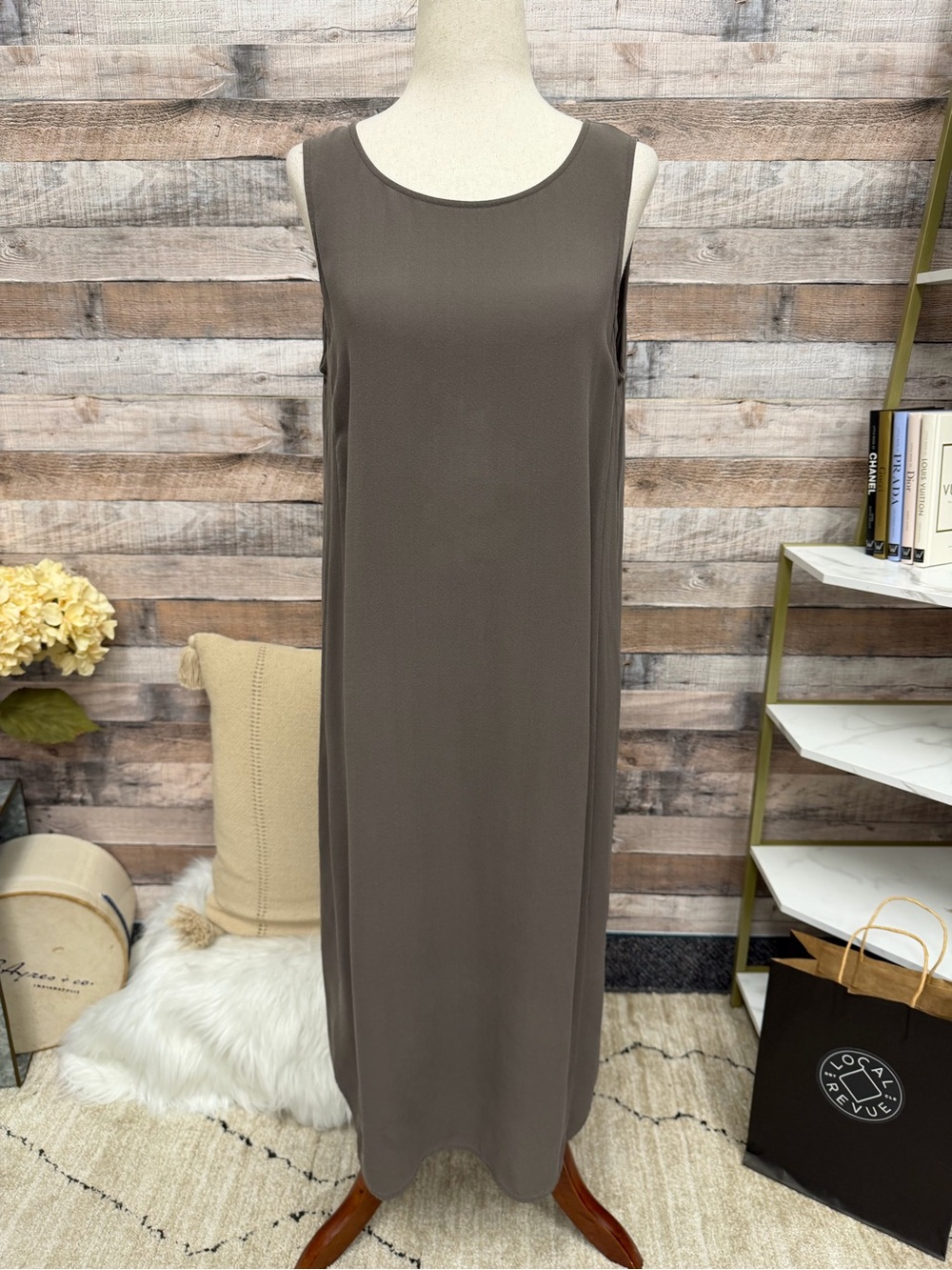 Eileen Fisher Taupe Silk Maxi Dress